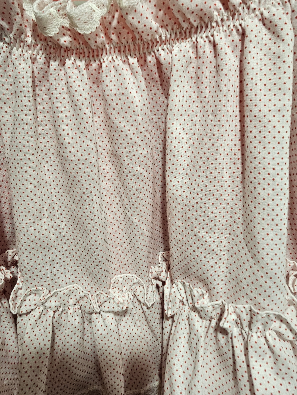 Vintage 1980 Bryan Red Dress W8th A White Polka Dot Ruffle Overlay - Picture 3 of 5